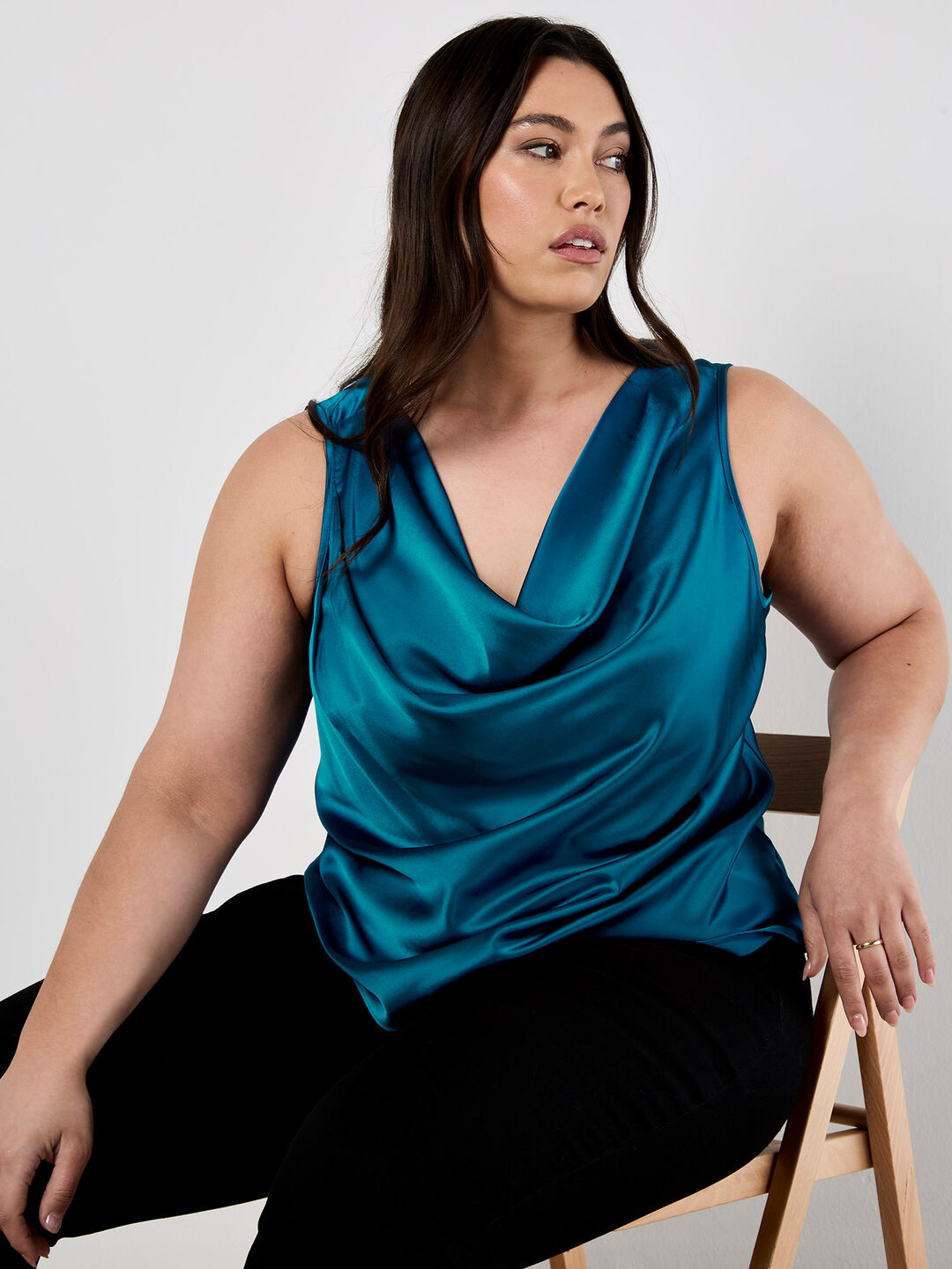 Image of Curve Satin Cowl Neck Top