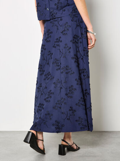 Embroidered Floral Linen Blend Midaxi Skirt