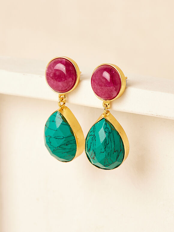 Turquoise-Pink Drop Earrings, Pink, large