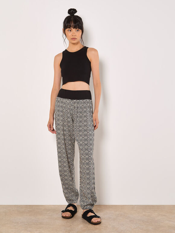 Cotton Blend Ikat Tapered Joggers, Black, large