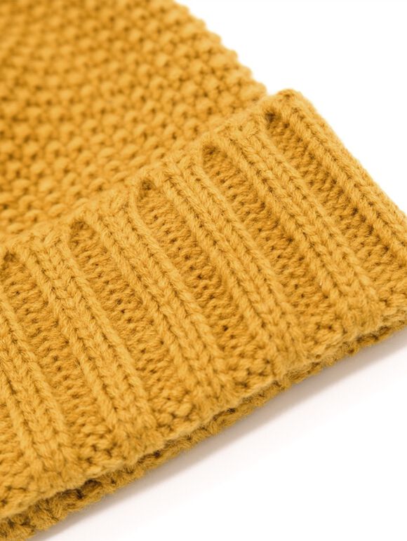 Textured Pom Pom Beanie, Mustard, large