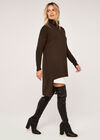Rollneck High Low Tunic Jumper, Brown, large