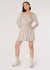 Sequin Wrap Mini Dress, Silver, large