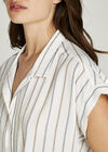 White Striped Short Turn Up Sleeve Shirt, White, large