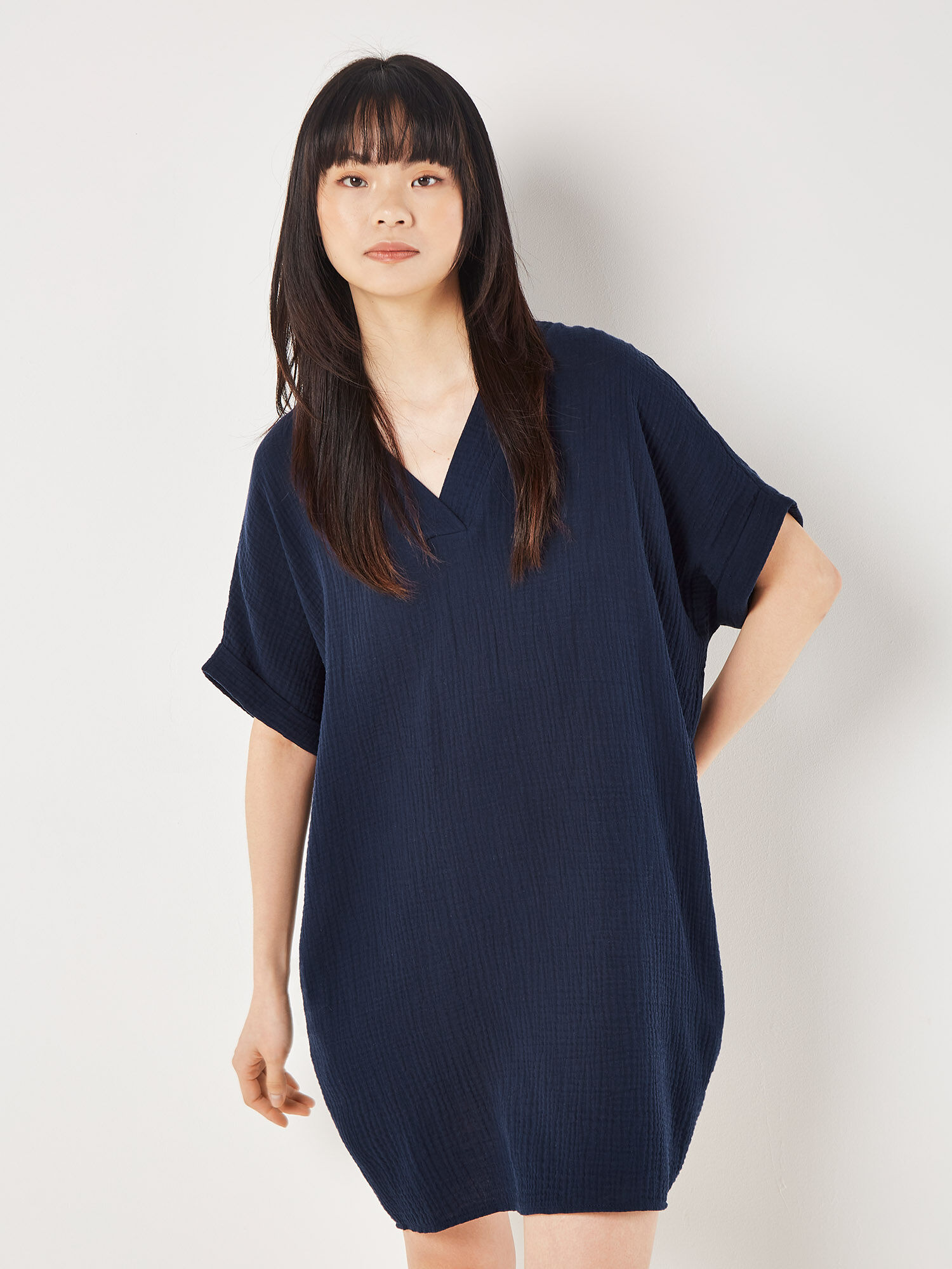 Textured Cotton Oversized T Shirt Dress Apricot Clothing