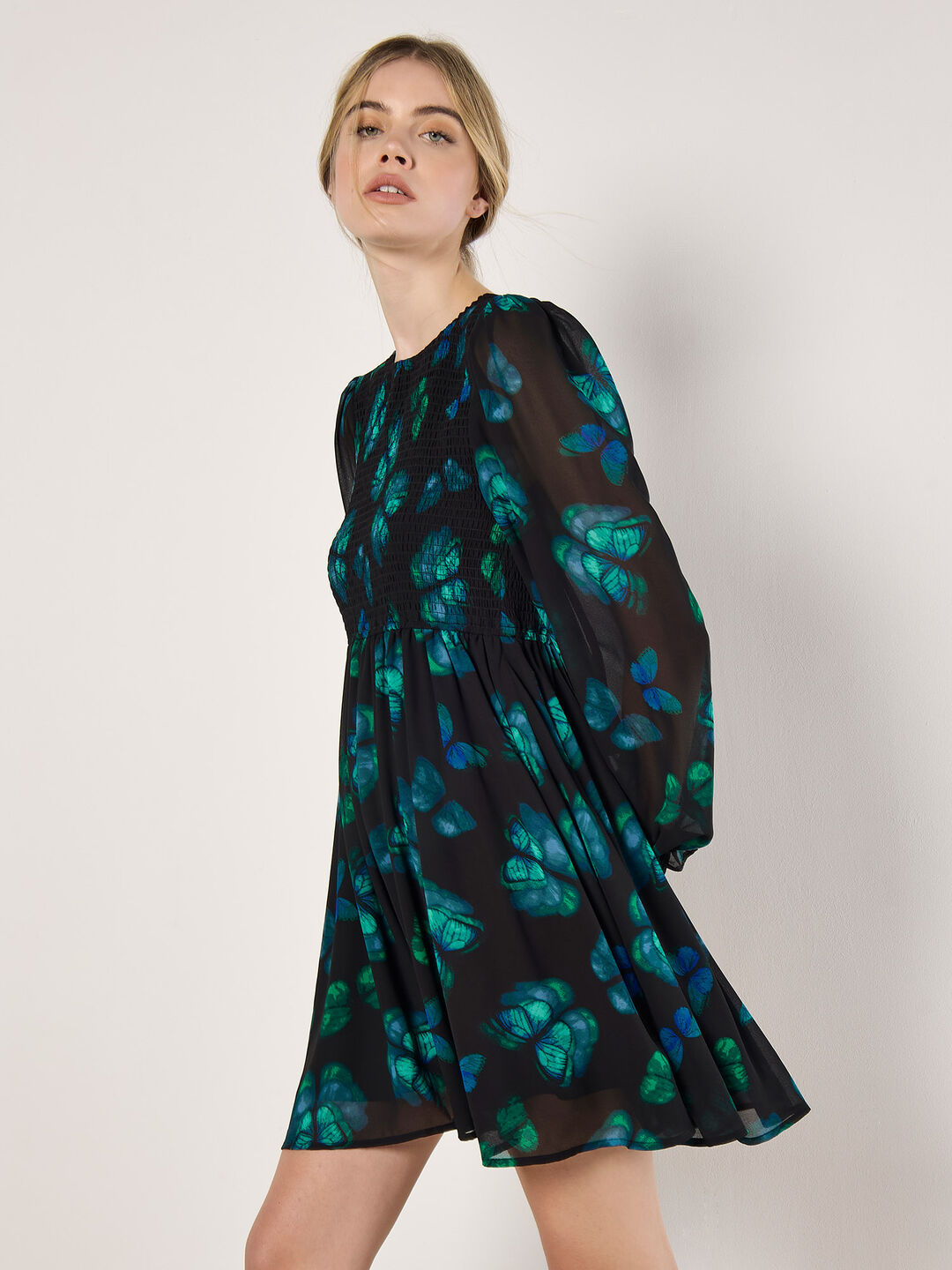 Image of Butterfly Print Chiffon Mini Dress