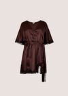 Lace Kimono Satin Mini Dress, Brown, large