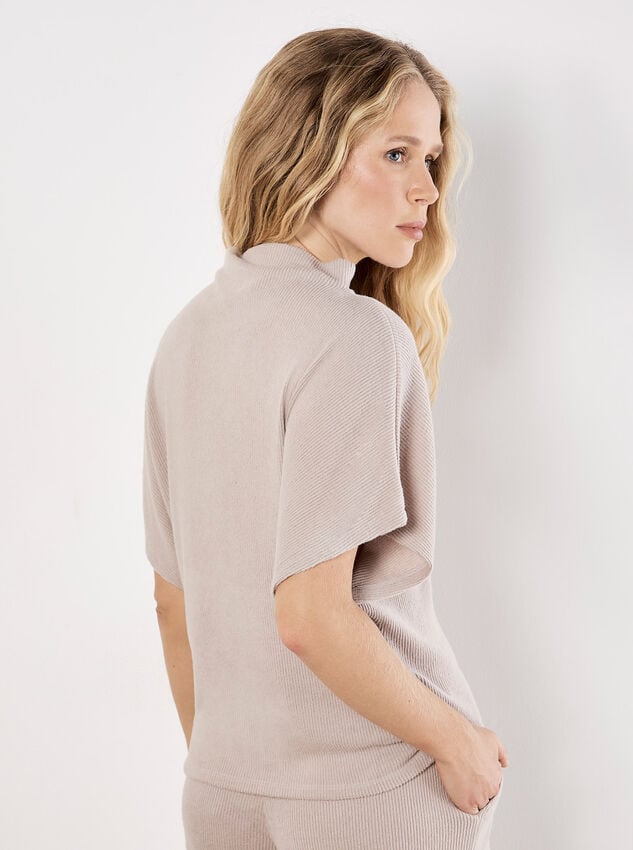 Soft Knit Side Ruched Top, Stone, large