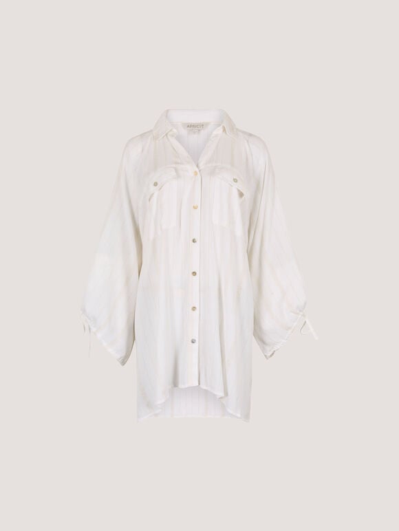 Oversized Longline Shimmer Shirt, White, large