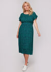 Leaf Print Tie Back Midi Dress+, Navy, large