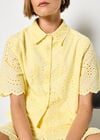 Scalloped Broderie Cropped Shirt, Yellow, large