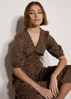 Polka Dot Ruffle Midi Dress, Brown, large