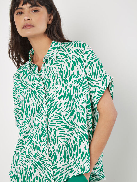 Brushstroke Print Short Sleeve Shirt, Green, large