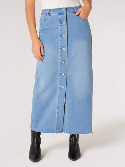 Button Down Denim Midi Skirt