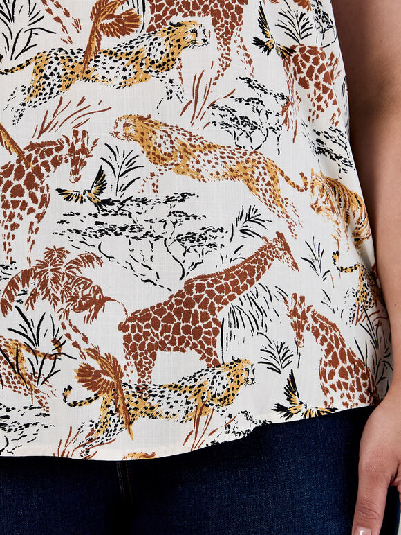 Graphic Animal Print Woven T-Shirt, Cream, large