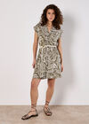 Leaf Print Rope Belt Mini Dress, Khaki, large