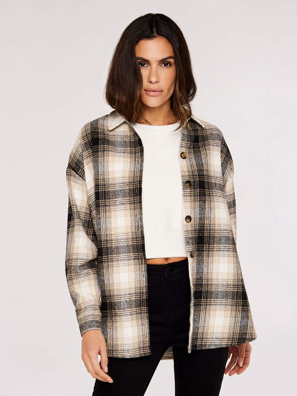 Plaid Oversized Shirt, Black, large