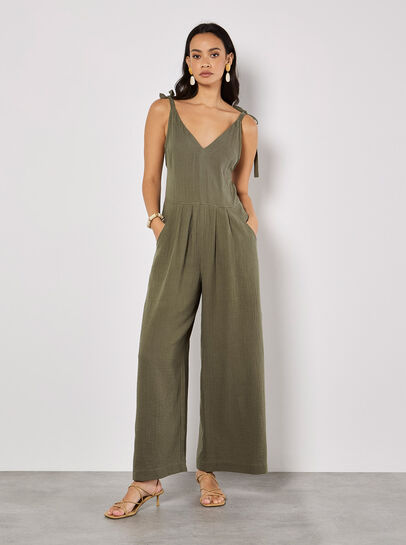 Textured Cotton Wide Leg Jumpsuit