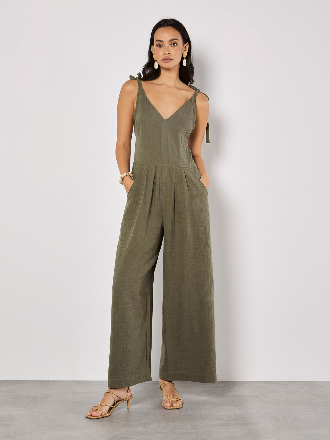 Textured Cotton Wide Leg Jumpsuit