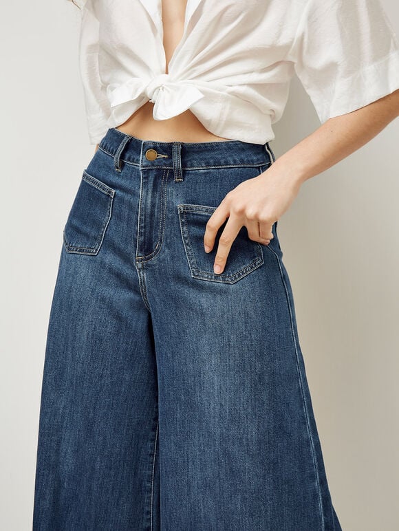Gianna Wide-Leg Jeans, Blue, large