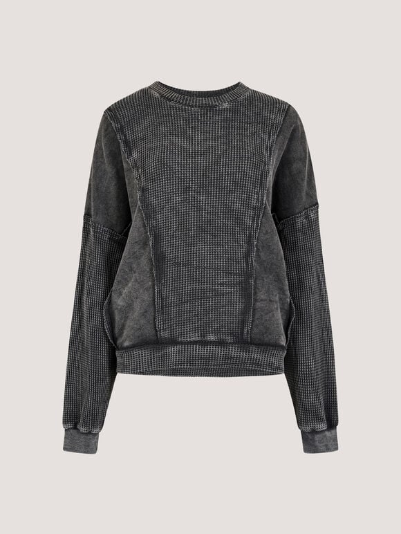 Waffle Panel Sweatshirt, Dark Grey/Charcoal, large