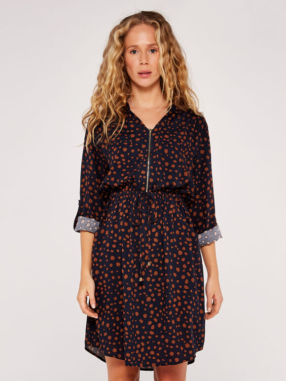 Painterly Dot Dress, Navy, large