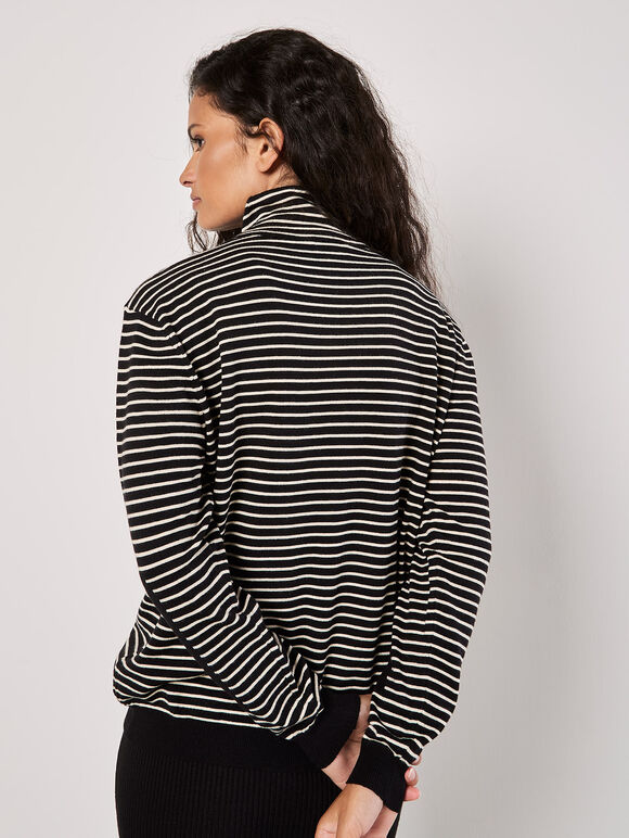 Stripe And Patch Cowl Neck Jumper, Black, large