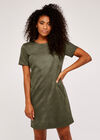 Suedette Shift Mini Dress, Khaki, large