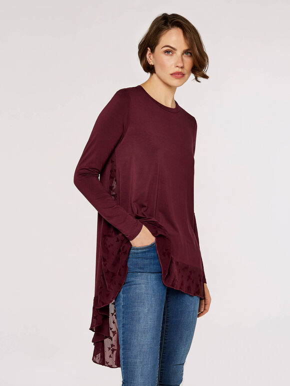 Butterfly Lace Panel Top, Burgundy, large