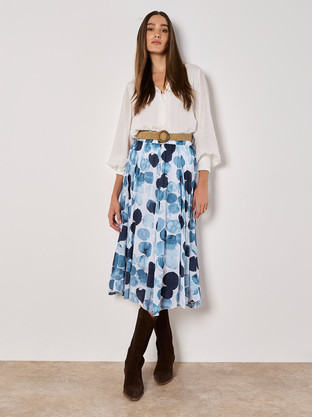Abstract Print Slub Midi Skirt