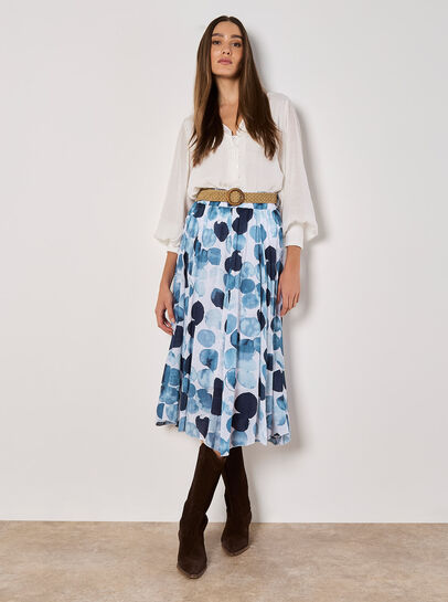 Abstract Print Slub Midi Skirt