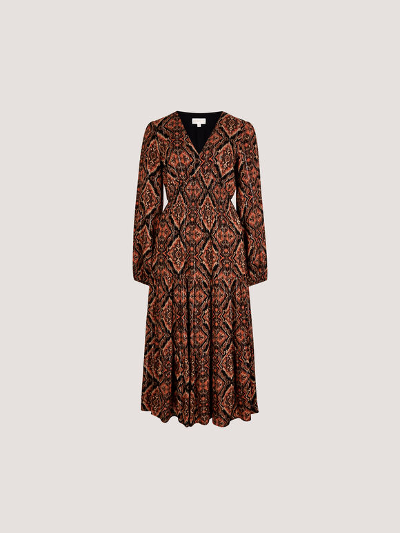 Smock Waist Tiered Dress, Rust, large