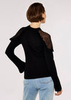 Mesh Ruffle Shoulder Jumper, Black, large