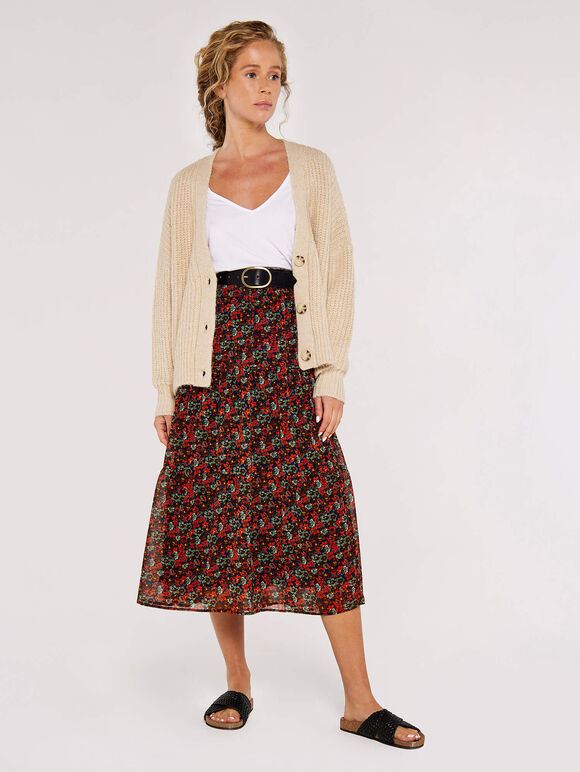 Pansy Ditsy Tiered Skirt, Navy, large