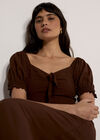 Tie Detail Milkmaid Midaxi Dress, Brown, large