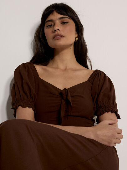 Tie Detail Milkmaid Midaxi Dress