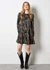 Zebra Knit Swing Mini Dress, Khaki, large