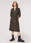 Texture Print Zip Midi Dress, Green, large