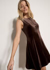 Velvet Swing Mini Dress, Brown, large