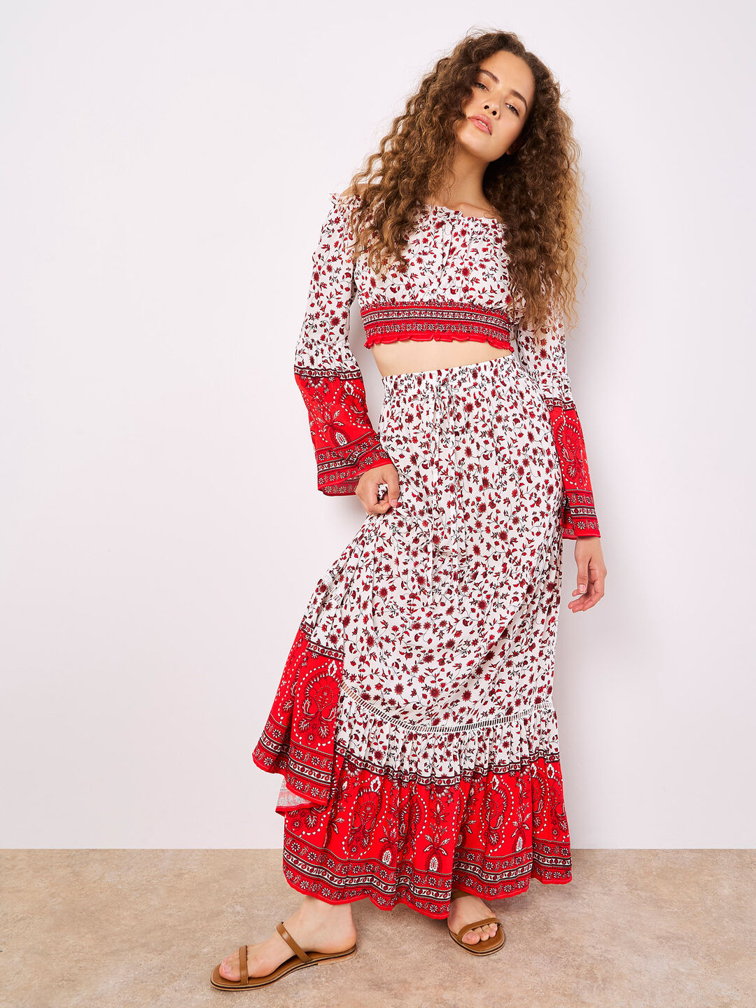 Image of Red Sarasa Floral Top & Skirt Co-ord