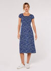 Brush Spot Milkmaid Midi Dress, Blue, large