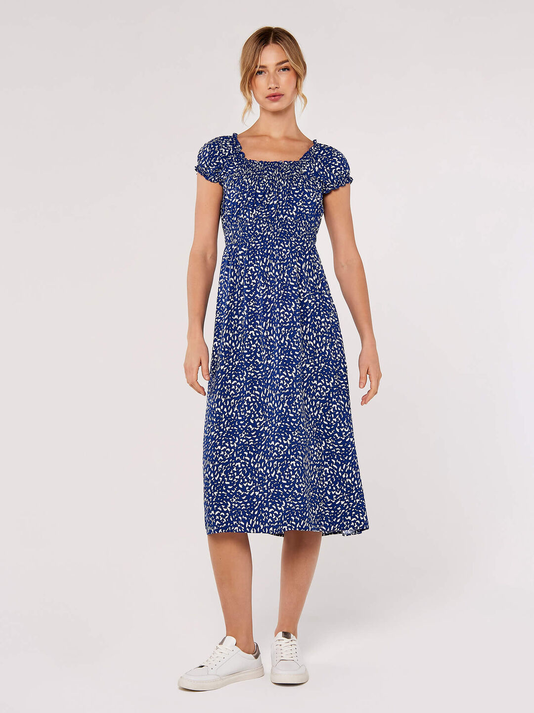 Image of Brush Spot Milkmaid Midi Dress