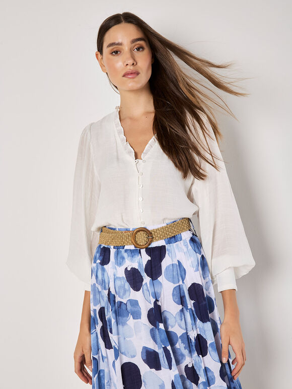 Abstract Print Slub Midi Skirt, Navy, large