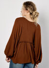 Waffle Knit Babydoll Oversized Top, Rust, large