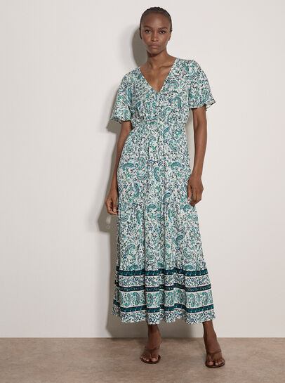 Paisley Print Tiered Maxi Dress