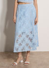 Floral Mesh Lace Midi Skirt, Blue, large