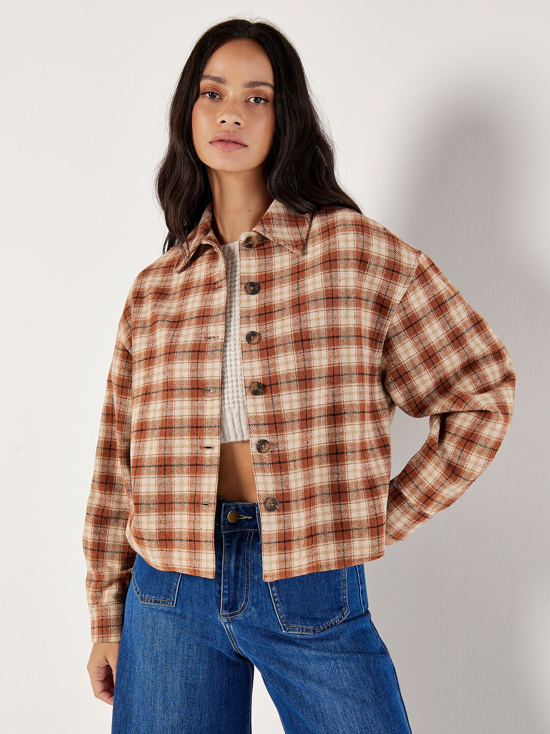 Image of Cropped Check Shacket