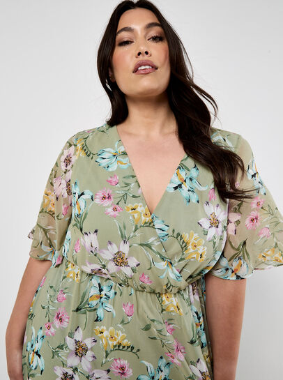 Curve Floral Wrap Midi Dress