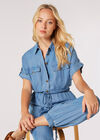 Mid-Wash Denim Utility Jumpsuit, Blue, large