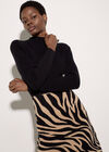 Ribbed Knit Zebra Midi Dress, Black, large
